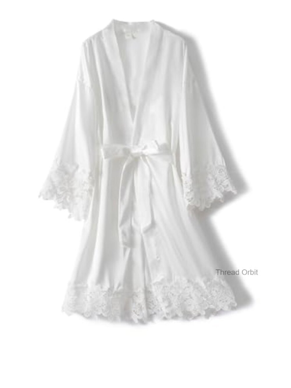 Womens Lace Trim Short Kimono Robe Silky Bathrobe Bridesmaid Nightgown